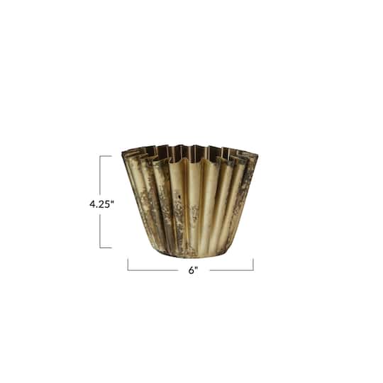 Hello Honey® 4" Antique Brass Finish Pleated Metal Vase